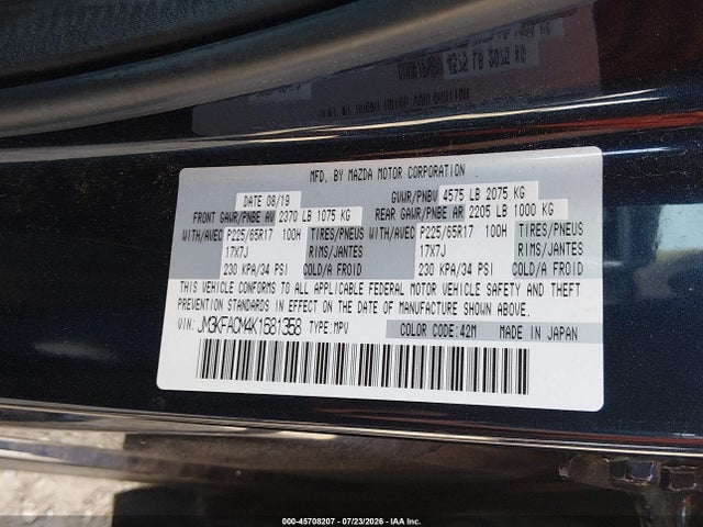 Продажа на аукционе авто 2019 Mazda Cx-5 Touring, vin: JM3KFACM4K1681358, номер лота: 45708207