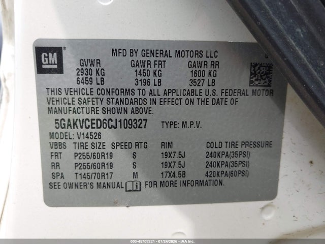 Aukcja sprzedaży 2012 Buick Enclave Leather, vin: 5GAKVCED6CJ109327, numer aukcji: 45708221