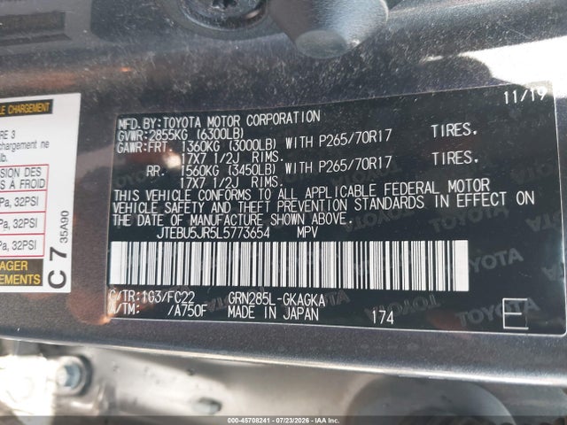 Продажа на аукционе авто 2020 Toyota 4runner Trd Off Road, vin: JTEBU5JR5L5773654, номер лота: 45708241