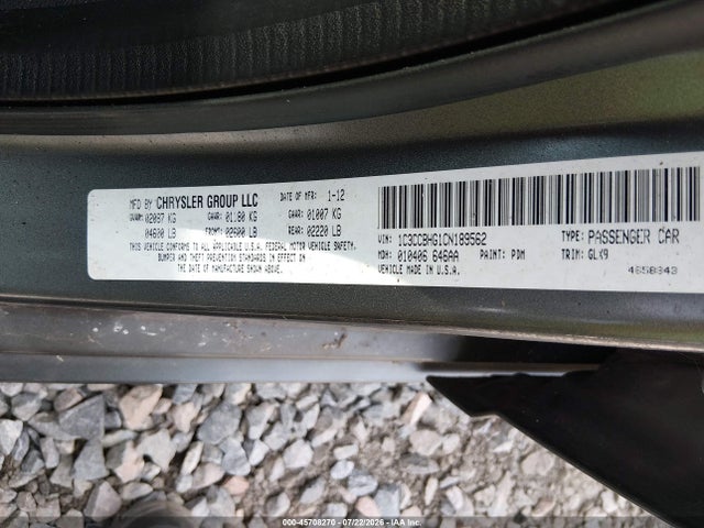45708270 :رقم المزاد ، 1C3CCBHG1CN189562 vin ، 2012 Chrysler 200 S مزاد بيع