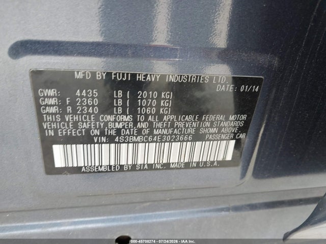 45708274 :رقم المزاد ، 4S3BMBC64E3023666 vin ، 2014 Subaru Legacy 2.5i Premium مزاد بيع