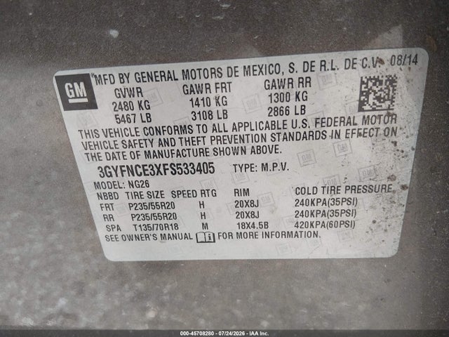 Продаж на аукціоні авто 2015 Cadillac Srx Performance Collection, vin: 3GYFNCE3XFS533405, номер лоту: 45708280