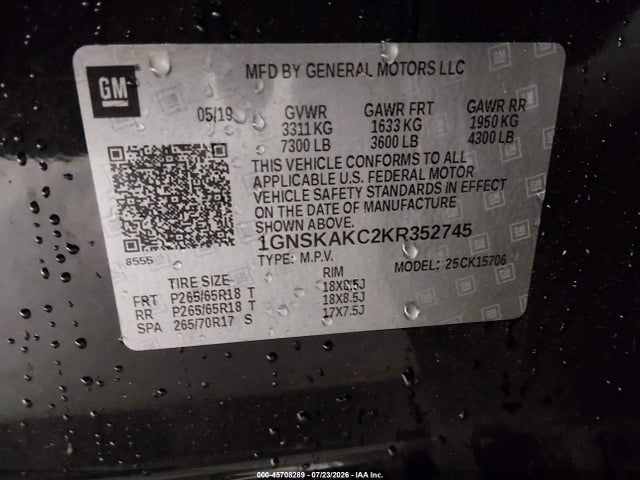 45708289 :رقم المزاد ، 1GNSKAKC2KR352745 vin ، 2019 Chevrolet Tahoe Ls مزاد بيع
