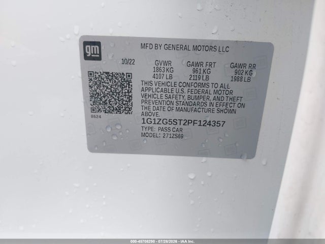 2023 Chevrolet Malibu Fwd Rs მანქანა იყიდება აუქციონზე, vin: 1G1ZG5ST2PF124357, აუქციონის ნომერი: 45708290