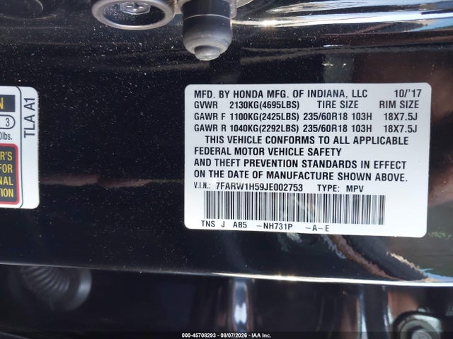Honda CR-V EX 2018 7FARW1H59JE002753 Image 9