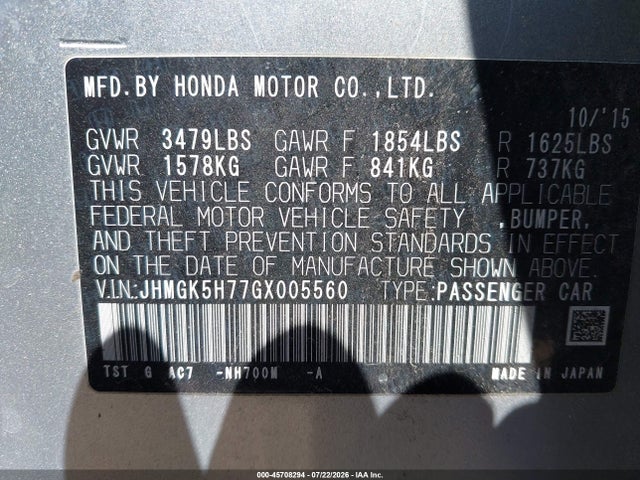 Honda FIT EX 2016 JHMGK5H77GX005560 Image 9