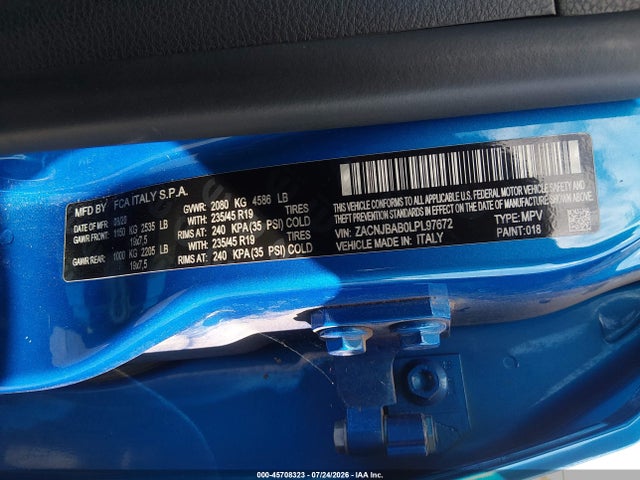 45708323 :رقم المزاد ، ZACNJBAB0LPL97672 vin ، 2020 Jeep Renegade Jeepster 4x4 مزاد بيع