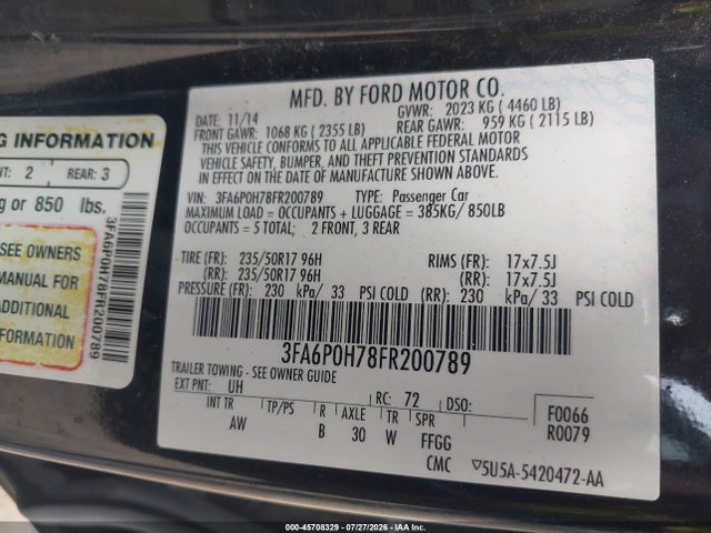 Продаж на аукціоні авто 2015 Ford Fusion Se, vin: 3FA6P0H78FR200789, номер лоту: 45708329