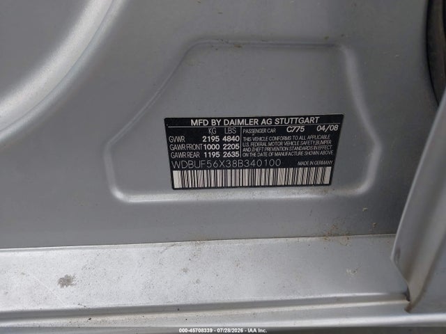Продаж на аукціоні авто 2008 Mercedes-benz E 350, vin: WDBUF56X38B340100, номер лоту: 45708339