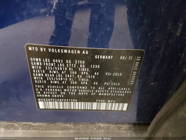 WVGGNPE2XNP037280 Volkswagen Id.4 Awd Pro S