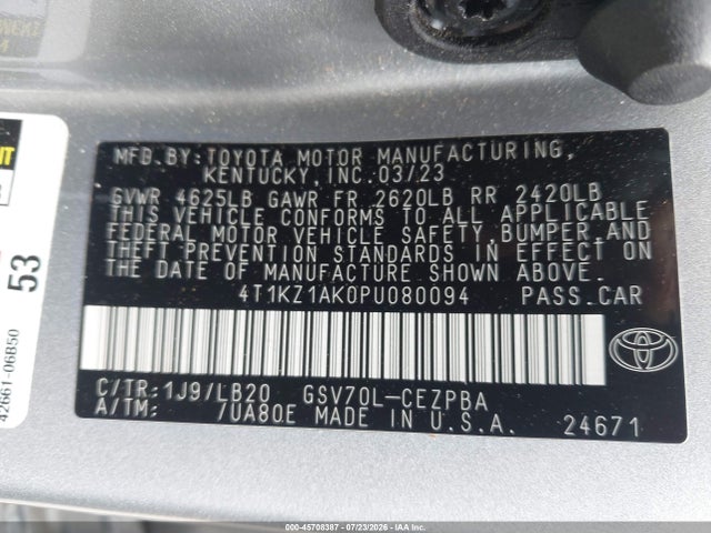 4T1KZ1AK0PU080094 Toyota Camry Xse V6