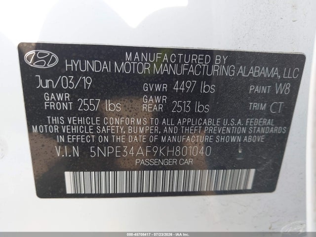 Hyundai Sonata Sport 2019 5NPE34AF9KH801040 Image 9