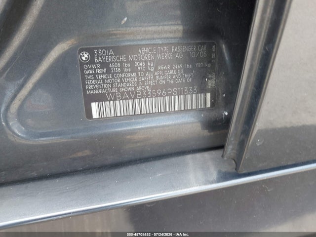 Aukcja sprzedaży 2006 Bmw 330i, vin: WBAVB33596PS11333, numer aukcji: 45708452