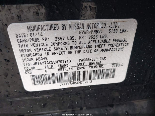 Aukcja sprzedaży 2014 Infiniti Q50 Hybrid Premium, vin: JN1AV7AR5EM702913, numer aukcji: 45708457