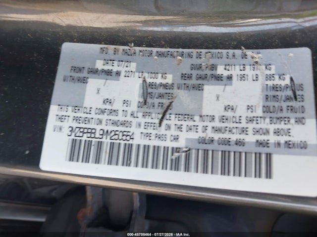 Aukcja sprzedaży 2021 Mazda Mazda3 Select, vin: 3MZBPBBL9MM250554, numer aukcji: 45708464