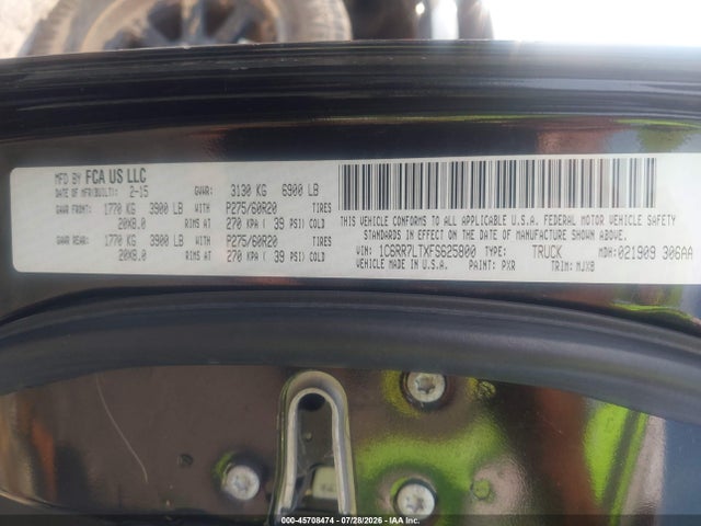 45708474 :رقم المزاد ، 1C6RR7LTXFS625800 vin ، 2015 Ram 1500 Outdoorsman مزاد بيع