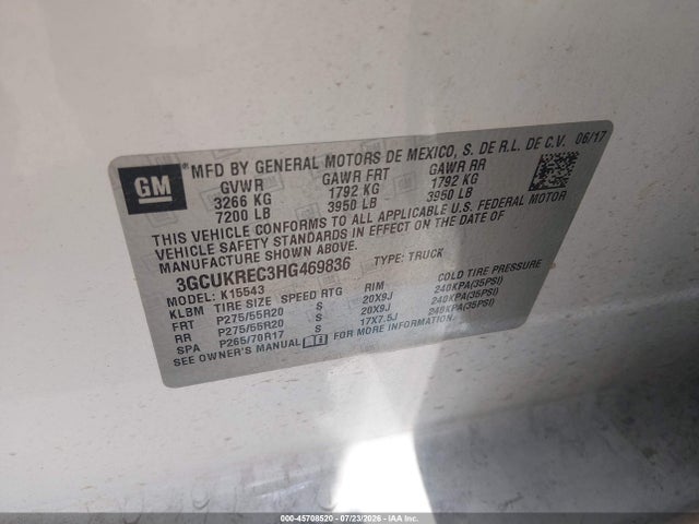 45708520 :رقم المزاد ، 3GCUKREC3HG469836 vin ، 2017 Chevrolet Silverado 1500 Lt مزاد بيع
