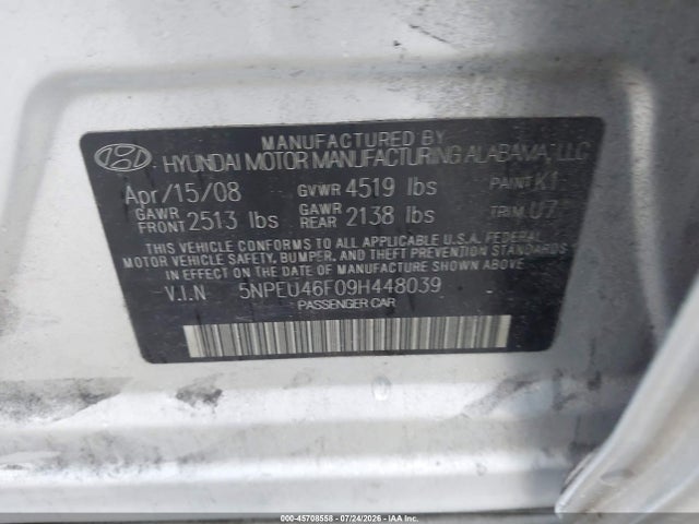 Продаж на аукціоні авто 2009 Hyundai Sonata Limited V6, vin: 5NPEU46F09H448039, номер лоту: 45708558