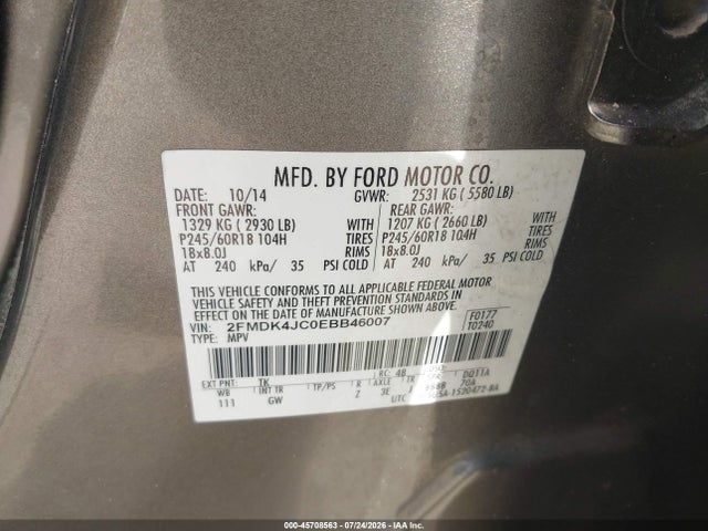 Ford EDGE SEL 2014 2FMDK4JC0EBB46007 Image 9