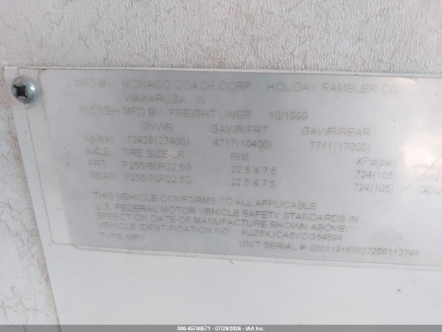 Продаж на аукціоні авто 2000 Freightliner Chassis X Line Motor Home, vin: 4UZ6XJCA5YCG54694, номер лоту: 45708571