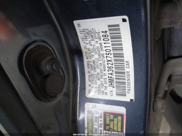 Продаж на аукціоні авто 2007 Honda Civic Hybrid, vin: JHMFA362X7S011084, номер лоту: 45708575