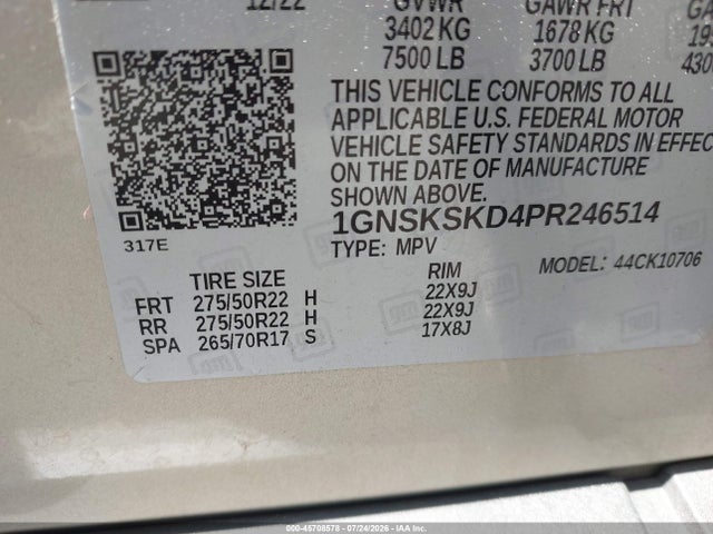 45708578 :رقم المزاد ، 1GNSKSKD4PR246514 vin ، 2023 Chevrolet Tahoe 4wd Premier مزاد بيع