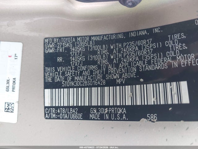 Aukcja sprzedaży 2011 Toyota Sienna Xle V6, vin: 5TDYK3DC2BS016428, numer aukcji: 45708623