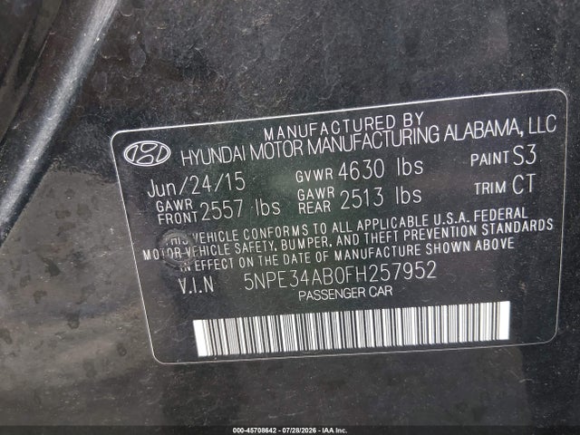 Продаж на аукціоні авто 2015 Hyundai Sonata Limited 2.0t, vin: 5NPE34AB0FH257952, номер лоту: 45708642