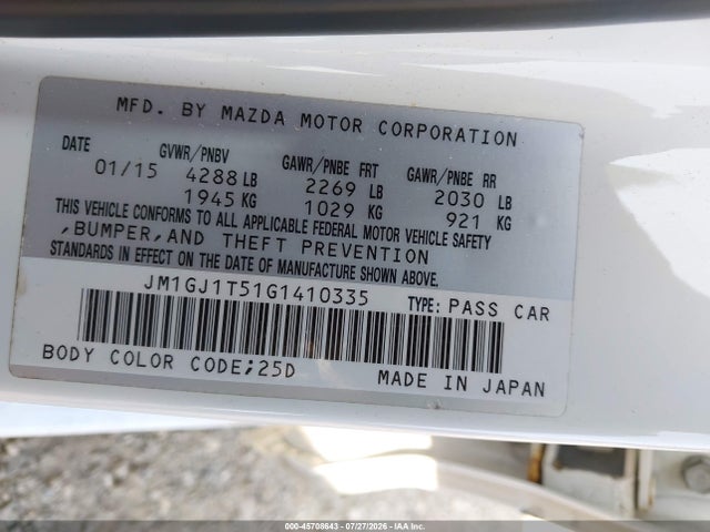 Продаж на аукціоні авто 2016 Mazda Mazda6 I Touring, vin: JM1GJ1T51G1410335, номер лоту: 45708643