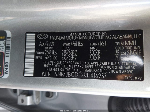 Hyundai TUCSON SEL 2024 5NMJBCDE2RH416957 Image 9