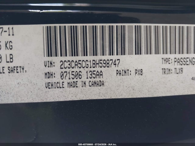 45708668 :رقم المزاد ، 2C3CA5CG1BH598747 vin ، 2011 Chrysler 300 Limited مزاد بيع