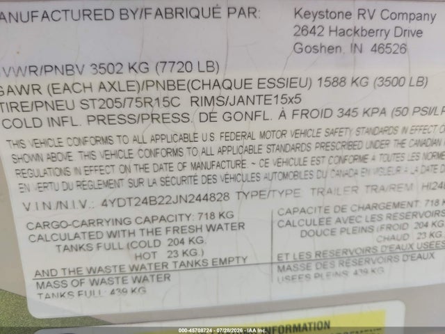 Keystone Hideout 2018 4YDT24B22JN244828 Image 9