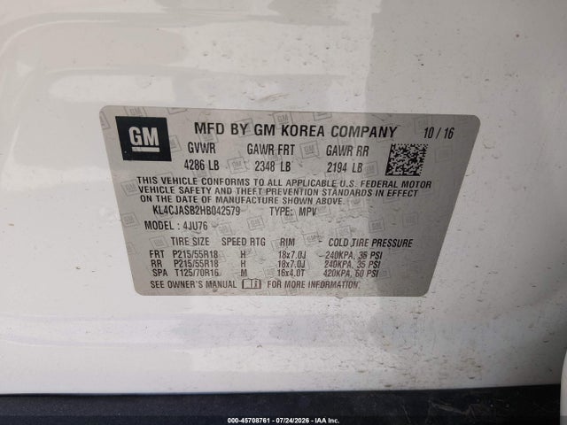 Продаж на аукціоні авто 2017 Buick Encore Preferred, vin: KL4CJASB2HB042579, номер лоту: 45708761