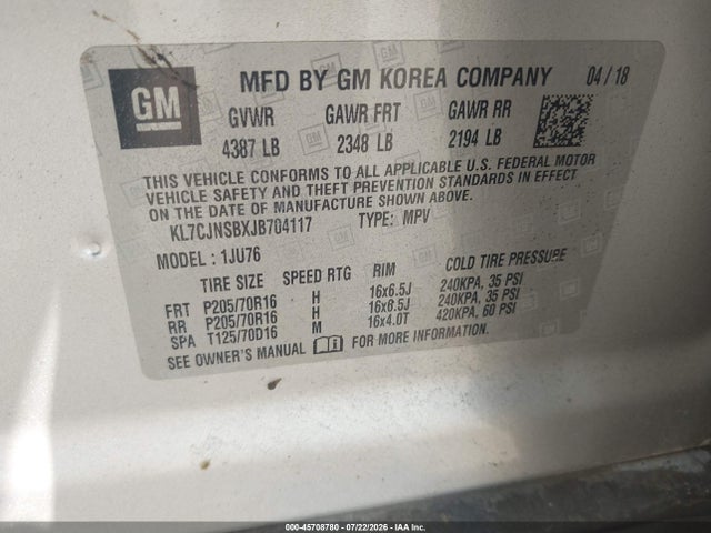 Chevrolet TRAX LS 2018 KL7CJNSBXJB704117 Image 9