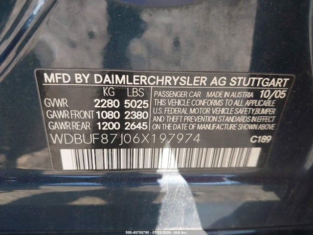 Aukcja sprzedaży 2006 Mercedes-benz E 350 4matic, vin: WDBUF87J06X197974, numer aukcji: 45708790
