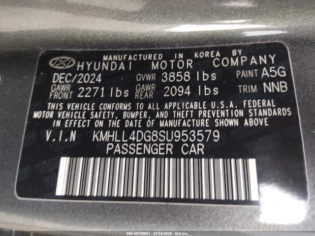 Aukcja sprzedaży 2025 Hyundai Elantra Se, vin: KMHLL4DG8SU953579, numer aukcji: 45708901