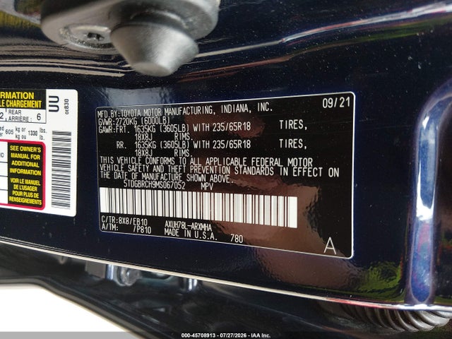 Продаж на аукціоні авто 2021 Toyota Highlander Hybrid Xle, vin: 5TDGBRCH9MS067052, номер лоту: 45708913