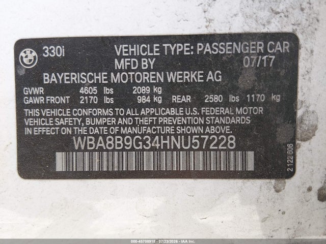 BMW 3 Series 330i 2017 WBA8B9G34HNU57228 Image 9