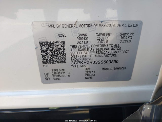 45708923 :رقم المزاد ، 3GPKHZRJ3SS503890 vin ، 2025 Honda Prologue Elite مزاد بيع