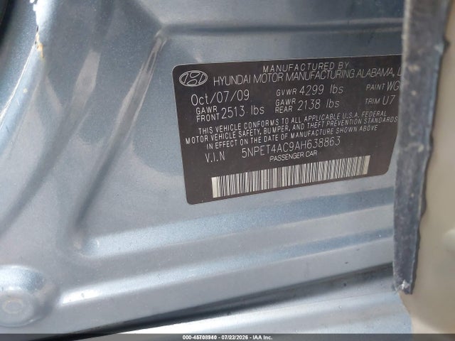 Aukcja sprzedaży 2010 Hyundai Sonata Gls, vin: 5NPET4AC9AH638863, numer aukcji: 45708940