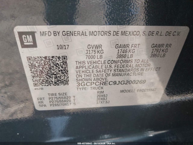 Продажа на аукционе авто 2018 Chevrolet Silverado 1500 1lt, vin: 3GCPCREC9JG200269, номер лота: 45708942