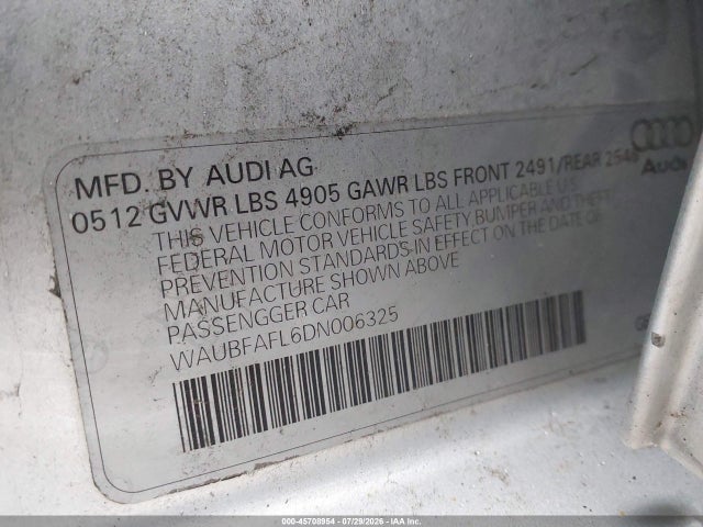 Продаж на аукціоні авто 2013 Audi A4 2.0t Premium, vin: WAUBFAFL6DN006325, номер лоту: 45708954