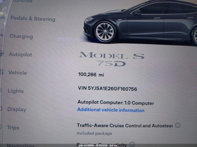 Продажа на аукционе авто 2016 Tesla Model S 60d/70d/75d/85d/90d, vin: 5YJSA1E26GF160756, номер лота: 45708956