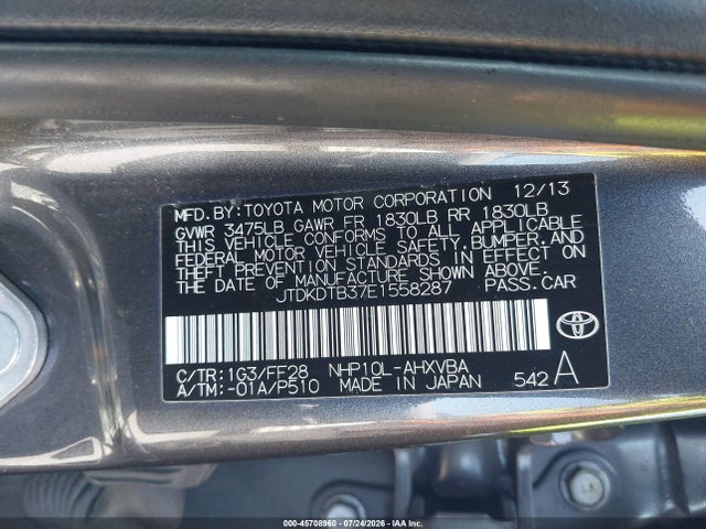 Продаж на аукціоні авто 2014 Toyota Prius C Two, vin: JTDKDTB37E1558287, номер лоту: 45708960