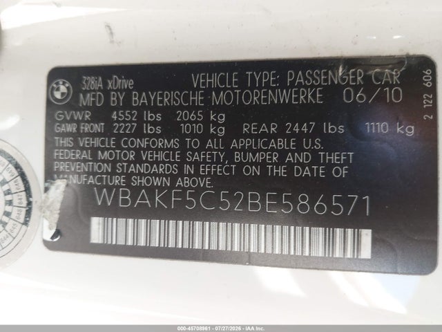 Продажа на аукционе авто 2011 Bmw 328i Xdrive, vin: WBAKF5C52BE586571, номер лота: 45708961