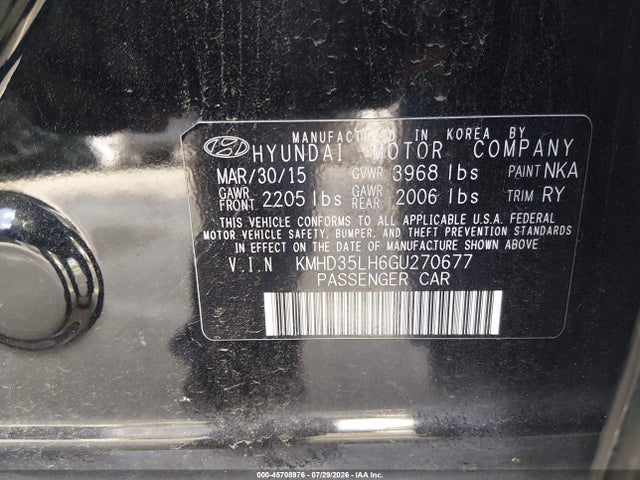 Продажа на аукционе авто 2016 Hyundai Elantra Gt, vin: KMHD35LH6GU270677, номер лота: 45708976
