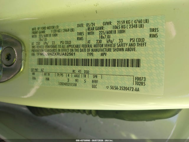 1FMCU9NZXRUA82561 Ford Escape St-line Select