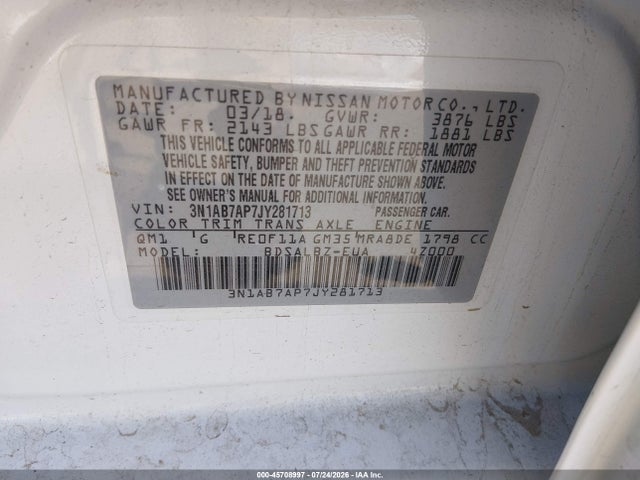 Nissan SENTRA S 2018 3N1AB7AP7JY281713 Image 9
