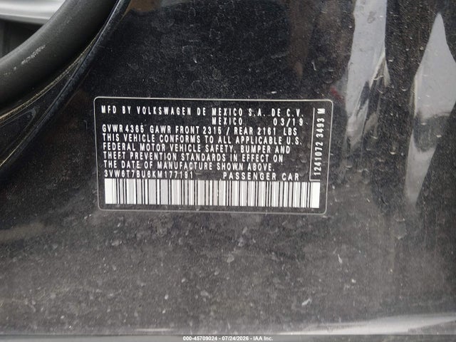 Auction sale of the 2019 Volkswagen Jetta Gli 2.0t 35th Anniversary Edition/2.0t Autobahn/2.0t S, vin: 3VW6T7BU6KM177191, lot number: 45709024