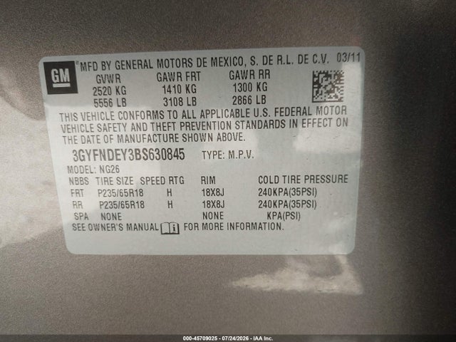 Aukcja sprzedaży 2011 Cadillac Srx Luxury Collection, vin: 3GYFNDEY3BS630845, numer aukcji: 45709025